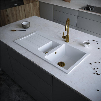 Liquida Ell15Wh 1.5 Bowl Comite Reversible Inset White Kitchen Sink 1000 X 500mm from B&Q