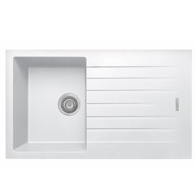B&Q -  Lg860Wh 1.0 Bowl White Granite Reversible Inset Kitchen Sink 860X500mm