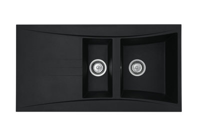 B&Q -  Sev150Bl 1.5 Bowl Composite Reversible Black Kitchen Sink 1000X530mm