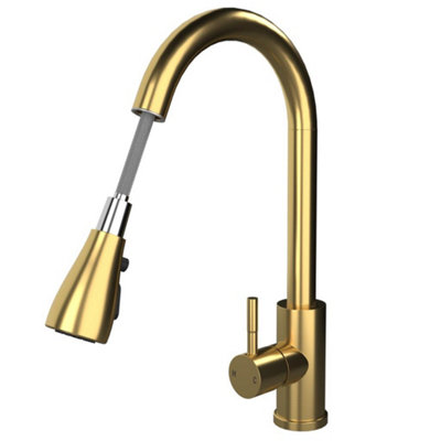 B&Q -  Kpo11Br Brushed Brass Single Lever Kitchen Mixer Tap With Pull Out Spray