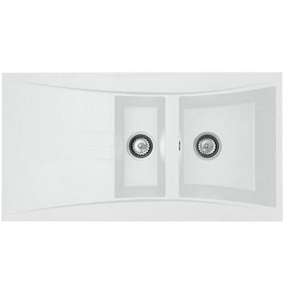 Liquida SEV150WH 1.5 Bowl Composite Reversible White Kitchen Sink 1000x530mm - Image 2