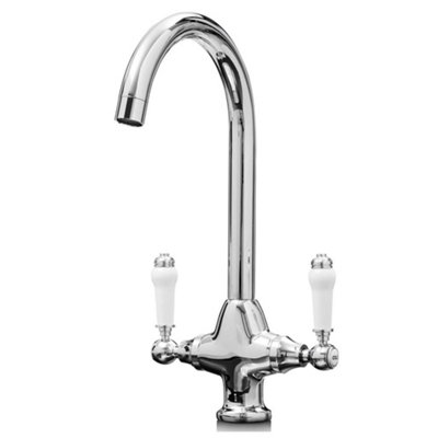 Liquida W22Ch Chrome Traditional Swivel Spout Twin Lever Kitchen Mixer Tap from B&Q
