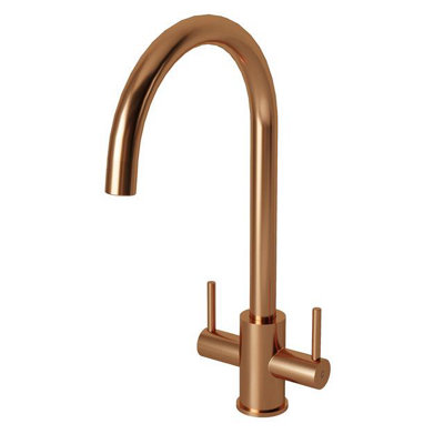 Liquida Ad396cp Monobloc Swan Neck Twin Lever Copper Kitchen Mixer Tap