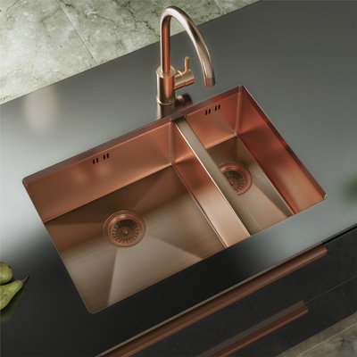Liquida El670Cp 1.5 Bowl Pvd Undermount Brushed Copper Kitchen Sink from B&Q