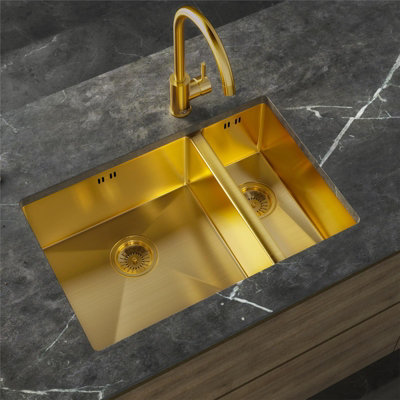 Liquida El670Bg 1.5 Bowl Pvd Undermount Brushed Gold Kitchen Sink 670 X 440mm from B&Q