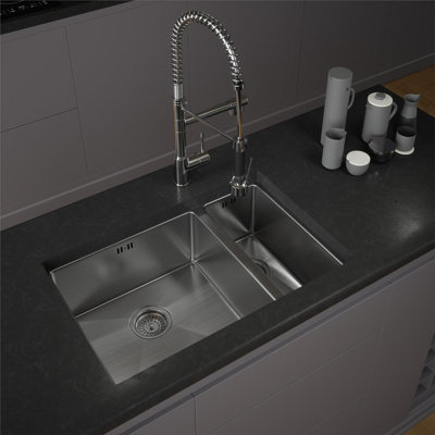 Liquida El670Bs 1.5 Bowl Undermount Brushed Steel Kitchen Sink 670 X 440mm from B&Q