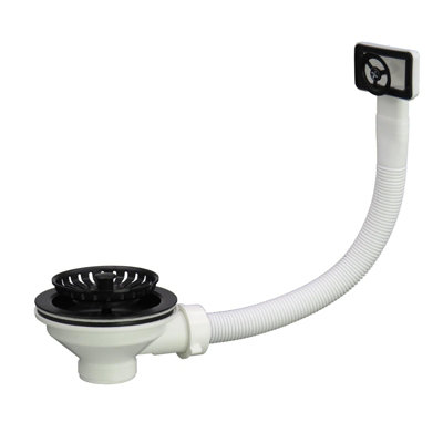 Liquida SW4MB Matt Black Kitchen Sink Basket Strainer Waste with Overflow - Image 3