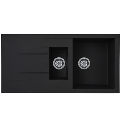Liquida Cu15bl 1.5 Bowl Composite Reversible Inset Kitchen Sink With Waste Black