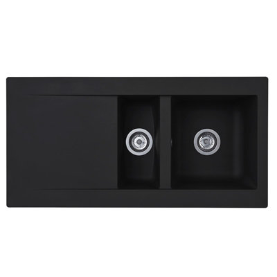 Liquida Ew15bl 1.5 Bowl Composite Reversible Inset Kitchen Sink With Waste Black