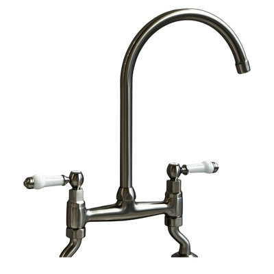 Liquida W23Bn Brushed Nickel Traditional Two Hole Bridge Lever Kitchen Mixer Tap from B&Q