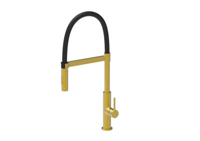 Liquida W24Br S Shape Swan Neck 360 Degree Swivel Brushed Brass Kitchen Tap