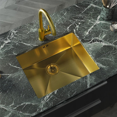 Liquida El540Bg 1.0 Bowl Brushed Gold Undermount Kitchen Sink 540 X 440mm from B&Q