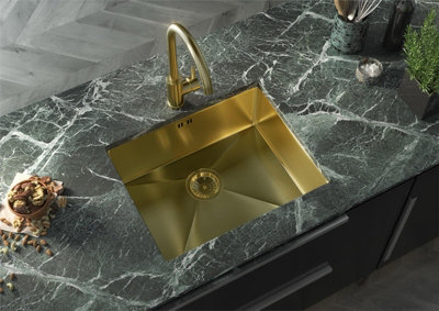 Liquida El540Br 1.0 Bowl Brushed Brass Undermount Kitchen Sink 540 X 440mm from B&Q