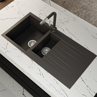 Liquida Grn150bl 1.5 Bowl Granite Reversible Kitchen Sink With Wastes Black