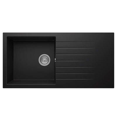 Liquida Grn100Bl 1.0 Bowl Black Granite Reversible Kitchen Sink With Waste