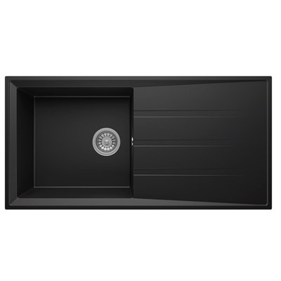 B&Q -  Sen100Bl 1.0 Bowl Black Granite Reversible Kitchen Sink With Waste