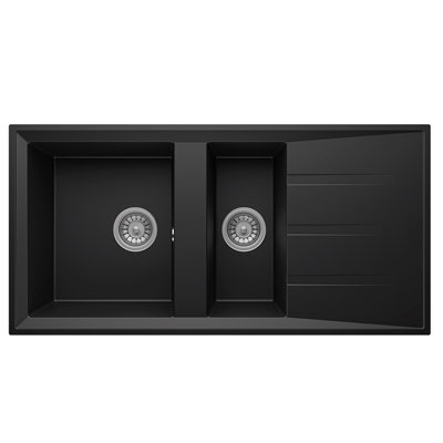 Liquida Sen150bl 1.5 Bowl Granite Reversible Kitchen Sink With Wastes Black