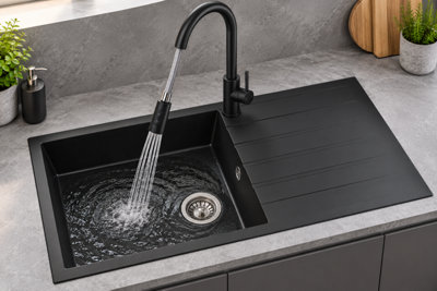 Liquida CU10BL 1.0 Bowl Black Kitchen Sink With CT453MB Black Pull Out Tap - Image 3