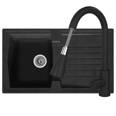 Liquida Black Ar10bl Bowl Composite Reversible Kitchen Sink With Kpo11mb Tap Size 1.0