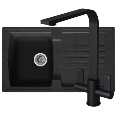 Liquida Black Ar10bl Bowl Composite Reversible Kitchen Sink With Eb403mb Tap Size 1.0