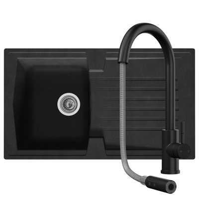 Liquida Black Ar10bl Bowl Composite Reversible Kitchen Sink With Ct453mb Tap Size 1.0