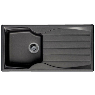 B&Q -  Cmp10Gr 1.0 Bowl Reversible Graphite Grey Kitchen Sink And Waste Kit