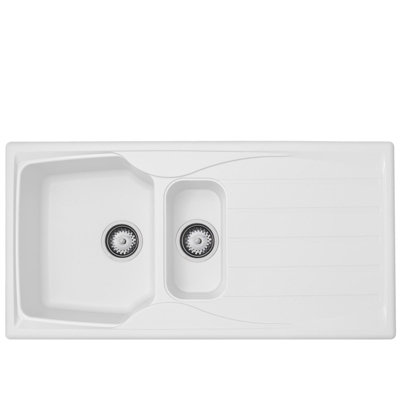 Liquida Cmp15wh 1.5 Bowl Reversible Kitchen Sink And Waste Kit White