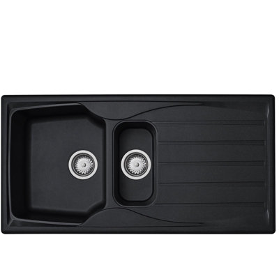 Liquida Cmp15bl 1.5 Bowl Reversible Kitchen Sink And Waste Kit Black