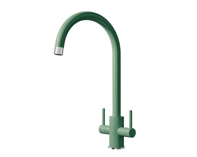 B&Q -  Pr68Gc Twin Lever Swivel Spout Green & Chrome Kitchen Mixer Tap