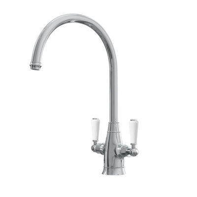 Liquida Os51Ch Chrome Swan Neck Twin Lever Traditional Kitchen Mixer Tap from B&Q