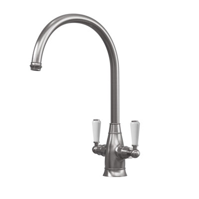Liquida Os52Pt Pewter Swan Neck Twin Lever Traditional Kitchen Mixer Tap from B&Q