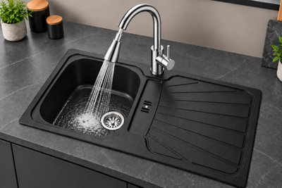Liquida CMP5BL 1 Bowl Black Kitchen Sink With KPO11CH Chrome Pull Out Tap - Image 3