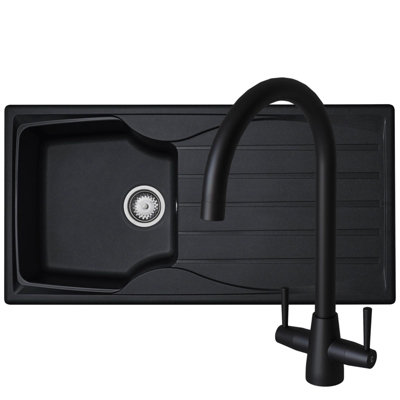 Liquida Black Cmp10bl Bowl Reversible Kitchen Sink And Lu408mb Tap Size 1.0