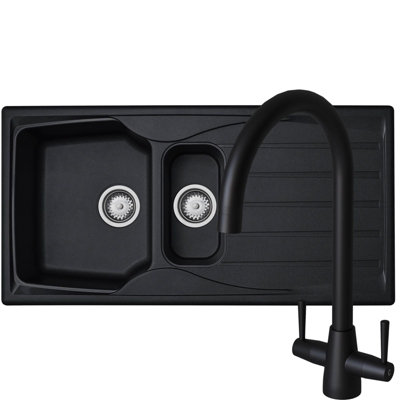 Liquida Black Cmp15bl Bowl Reversible Kitchen Sink And Lu408mb Mixer Tap Size 1.5 B&Q