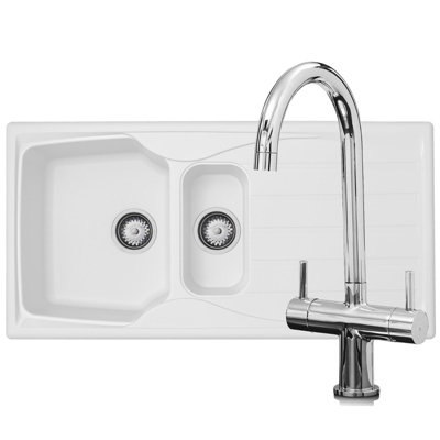 Liquida White Cmp15wh Bowl Kitchen Sink With W03ch Chrome Mixer Tap Size 1.5 B&Q