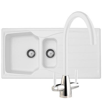 Liquida White Cmp15wh Bowl Kitchen Sink With Lc02wh Mixer Tap Size 1.5 B&Q