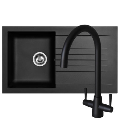 Liquida Kavl860Bl 1.0 Bowl Composite Black Kitchen Sink And Lu408Mb Black Tap from B&Q