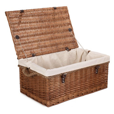 Red Hamper Red/White Hamper Eh052w Wicker Double Steamed Rope Handled Trunk With Lining 61Cm