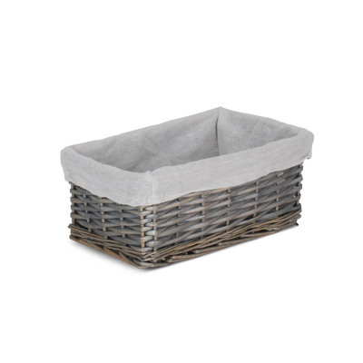 B&Q -  St071W/1 Wicker Small Antique Wash Storage Basket With White Lining