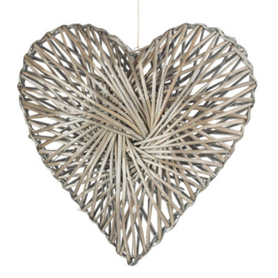 B&Q -  H184 Wicker Large Heart Wreath Grey Wash Finish