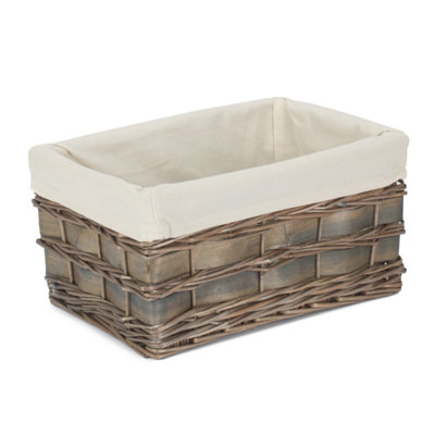 Red Hamper St073W/2 Wicker Medium Grey Scandi Storage Basket With White Lining from B&Q