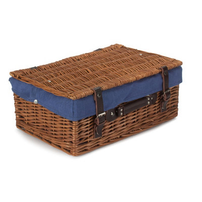B&Q -  Eh028N Wicker 45Cm Double Steamed Picnic Basket With Blue Lining