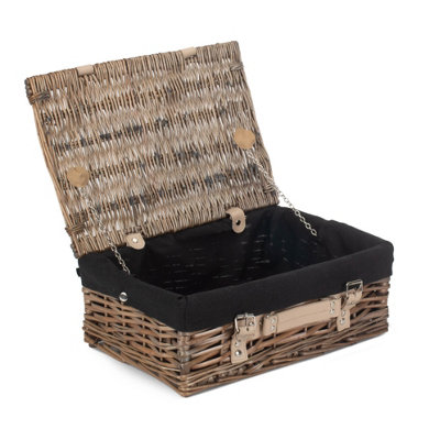 Hamper Eh124b Wicker 35Cm Antique Wash Split Willow Picnic Basket With Lining Red/Black