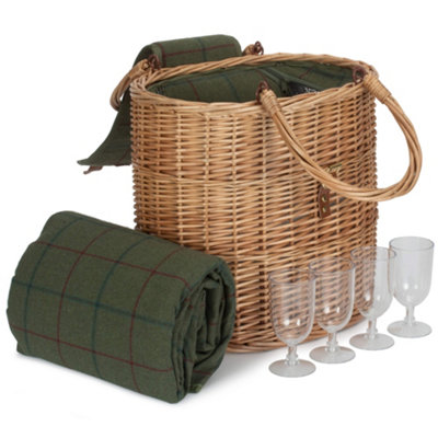 B&Q -  Fh139 Wicker Oval Green Tweed Fitted Cool Bag Drinks Picnic Basket