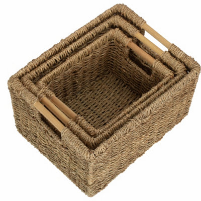Hamper St078 Set Of 3 Nordic Seagrass Storage Basket Red