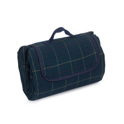 Red Hamper H086 Polyester Luxury Blue Tweed Picnic Blanket from B&Q