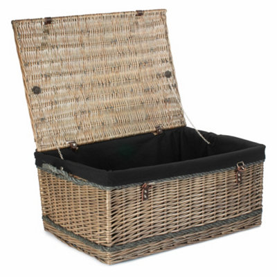 Red Hamper Red/Black Hamper Eh184b Antique Wash Rope Handled Cotton Lined Wicker Trunk 72Cm