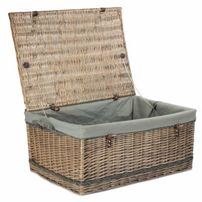 Red Hamper Red/Grey Hamper Eh184gry Antique Wash Rope Handled Cotton Lined Wicker Trunk 72Cm