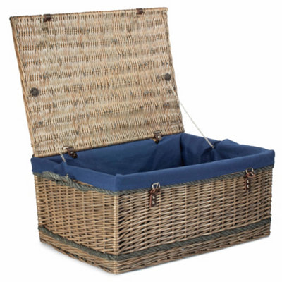 Hamper Eh184n 72Cm Antique Wash Rope Handled Navy Cotton Lined Wicker Trunk Red