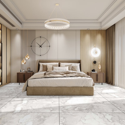 Plum&Clay Santiago Gloss Grey Marble Effect Porcelain Wall & Floor Tile Pack Of 16 Tiles 11M² (L)600mm (W)1200mm from B&Q